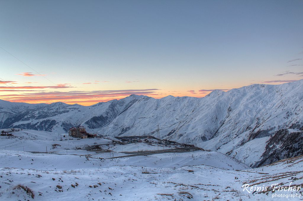 Sunset in Caucasus mountains in Gudauri