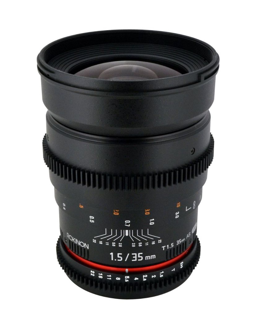 Rokinon Cine CV35-C 35mm T1.5 Aspherical Wide Angle Cine Lens with De-Clicked Aperture for Canon EOS DSLR 35-35mm, Fixed-Non-Zoom Lens