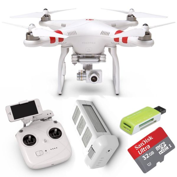 DJI Phantom 2 Vision+ V3.0 Quadcopter with Gimbal-Stabilized 14MP, 1080p Camera + Extra Battery and a 32GB microSDHC Memory Card plus Reader