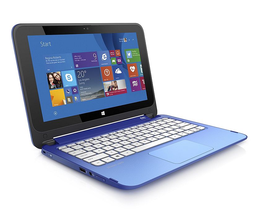  Roll over image to zoom in      HP Stream 11.6-Inch Convertible Touchscreen Laptop (Intel Celeron, 2 GB, 32 GB SSD, Blue) Includes Office 365 Personal for One Year - Free Upgrade to Windows 10