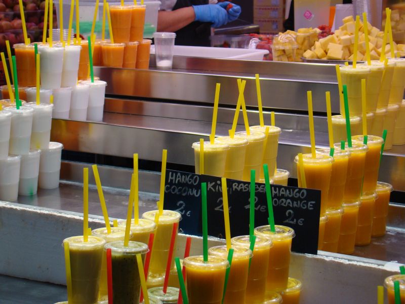 Fresh juices at La Boqueria Market in Barcelona