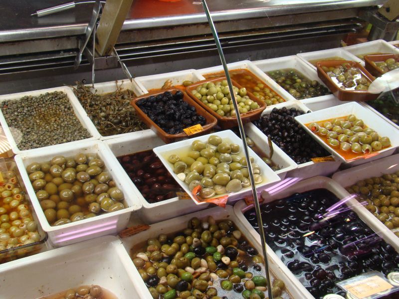 Olives at La Boqueria Market in Barcelona