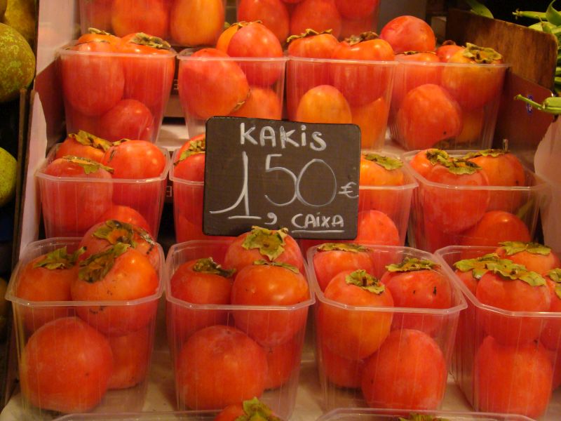Kakis at La Boqueria Market in Barcelona