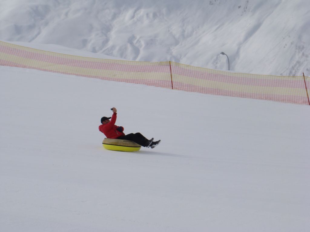 Snow tube riding at Gudauri