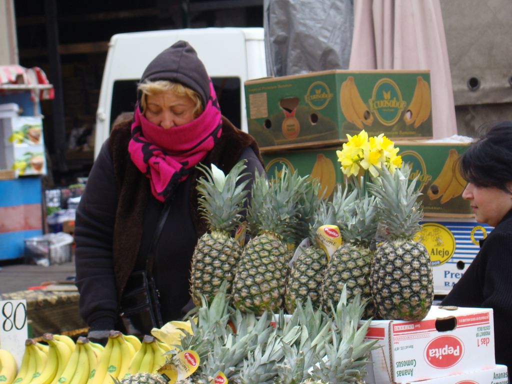 Pineapples and bananas at market