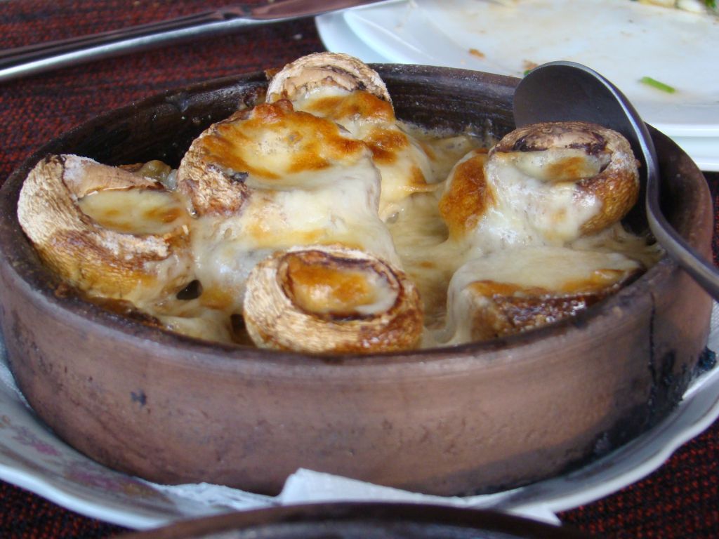 Fried champignons filled with Sulguni cheese