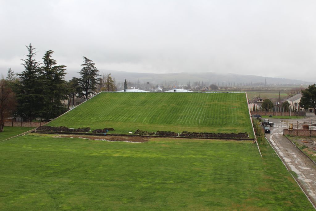 Grass covering rooftop at Château Mukhrani wine cellars