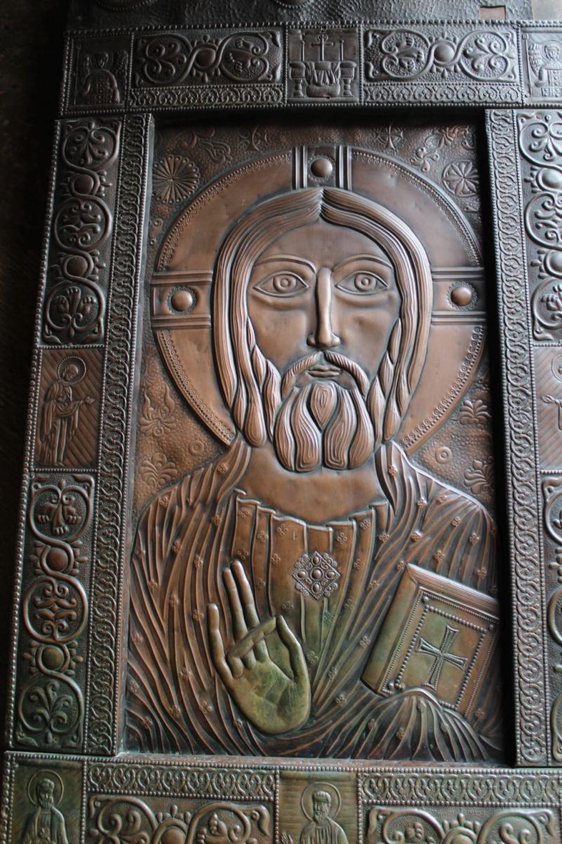 Engraving of Jesus Christ on entrance doors