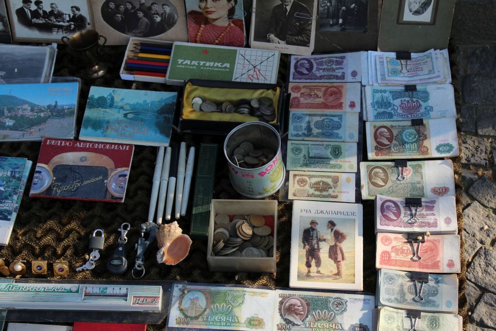 Old Soviet Roubles for sale at Tbilisi Dry Bridge's flea market