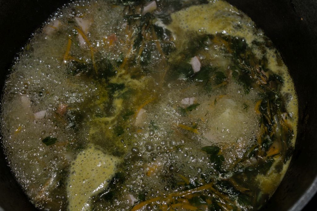 Boiling sorrel soup