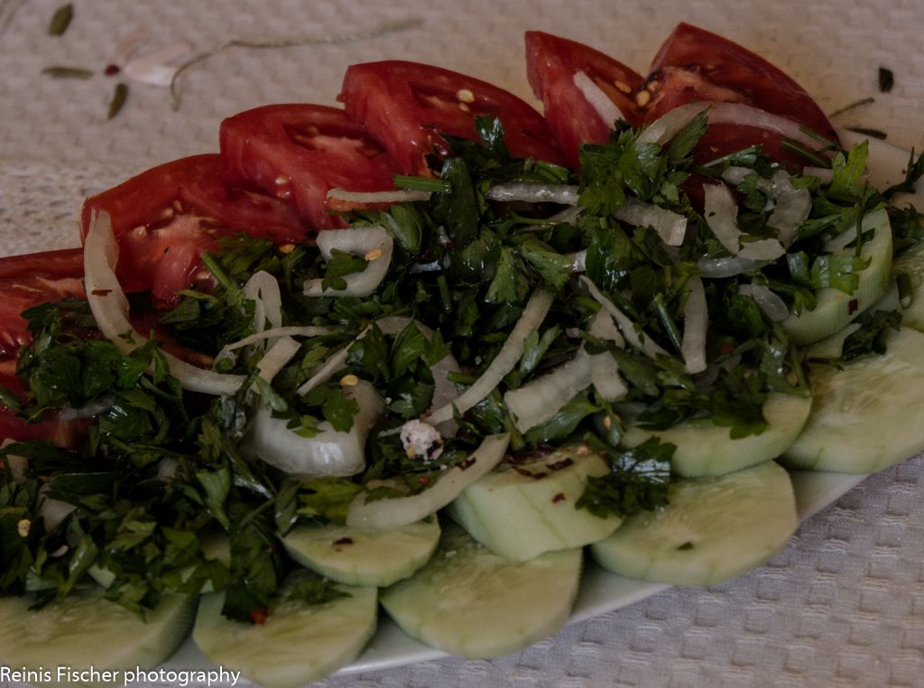 Traditional Georgian tomatoes & cucumber salad