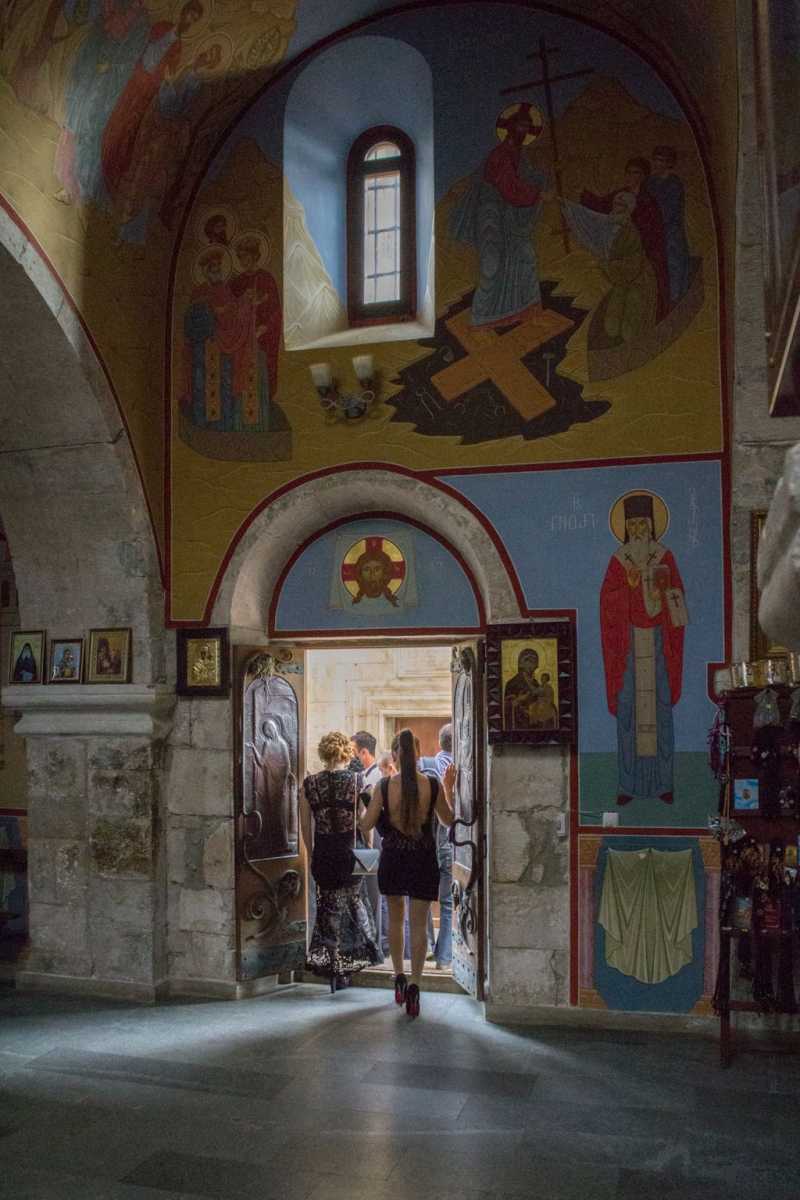 Visitors at Motsameta monastery complex