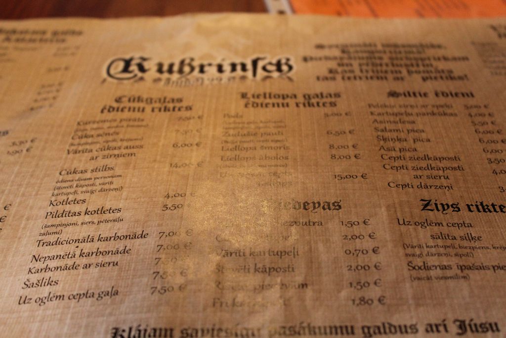 Menu at Restaurant Kūriņš