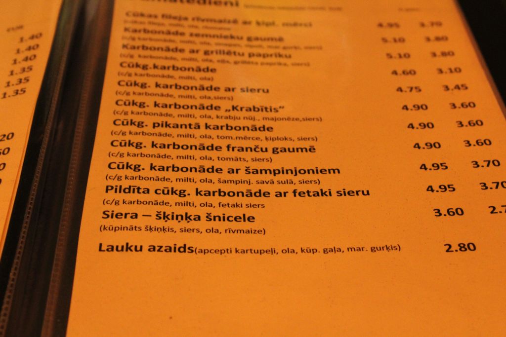 Menu at Cafe Dzirnavinas