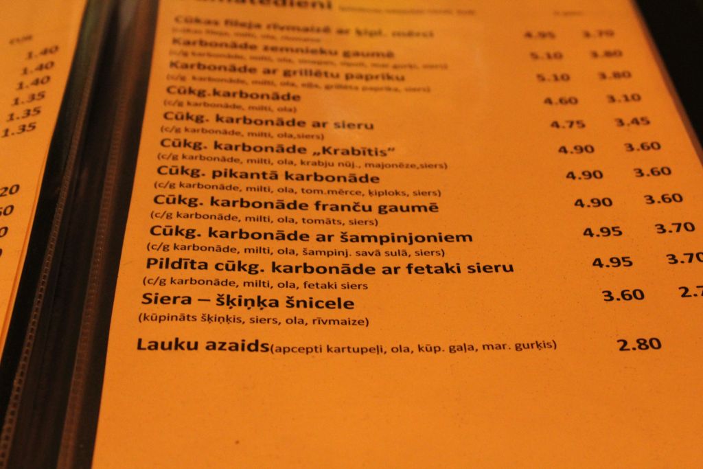 Menu at Cafe Dzirnavinas