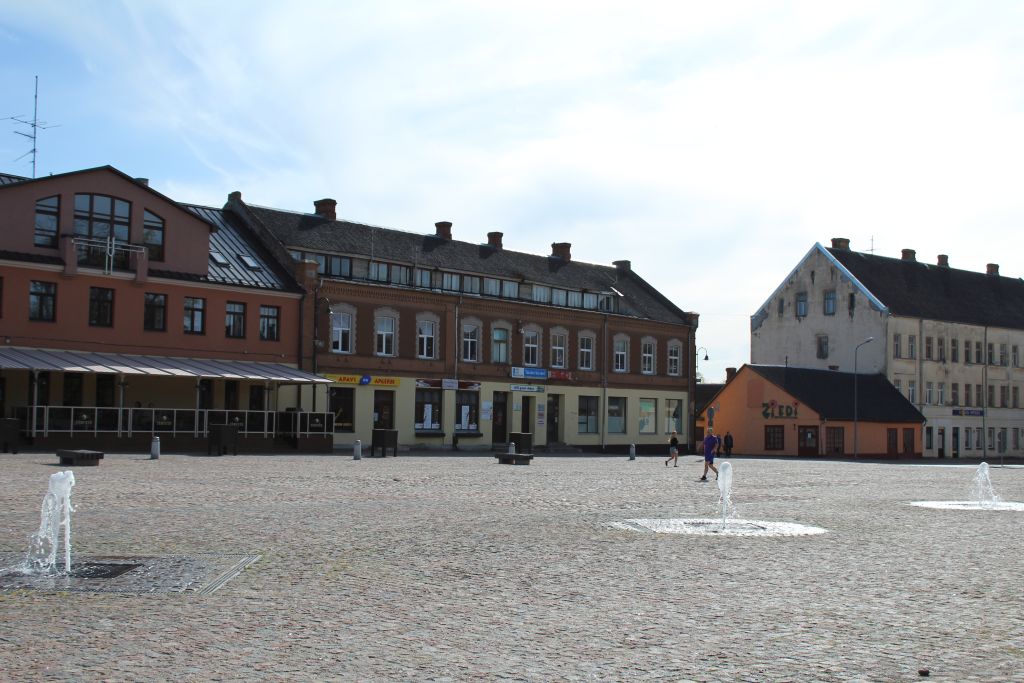 Fountains built into pavement at Dobele Marketplace square