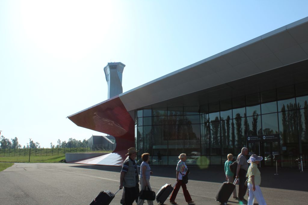 Passengers heading to terminal building