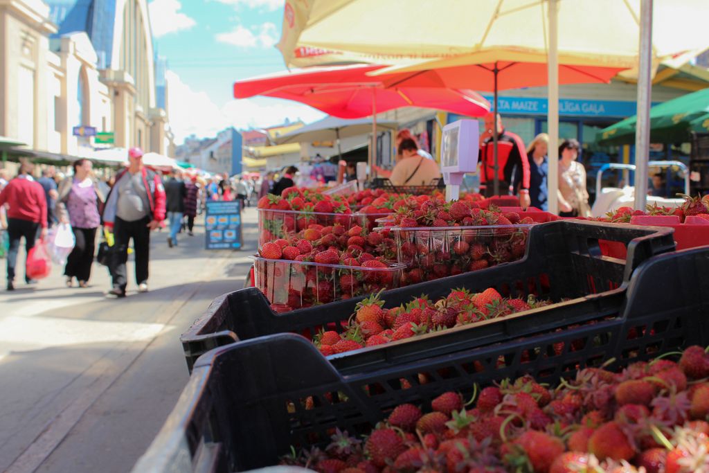 Strawberries for sale at Riga Central market