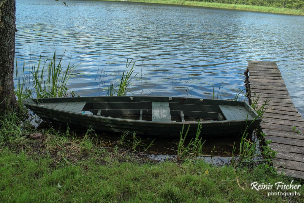 A boat and footbridge at Podnieku lake