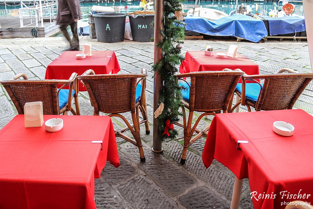 Outdoor tables at Tortuga snack bar