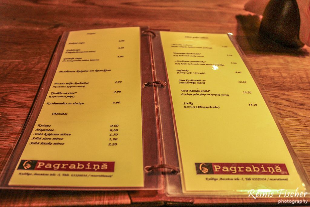 Menu at cafe Pagrabins