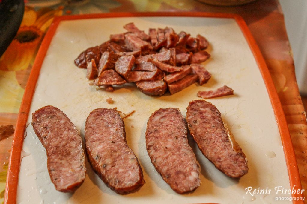 Cutting sausages