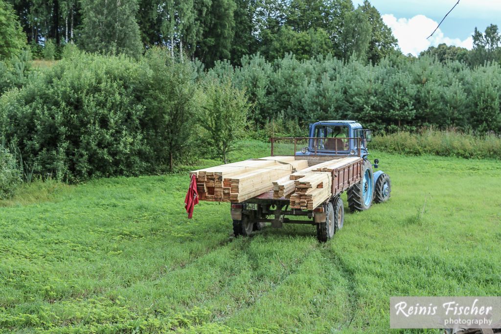 Tractor arrived with construction materials