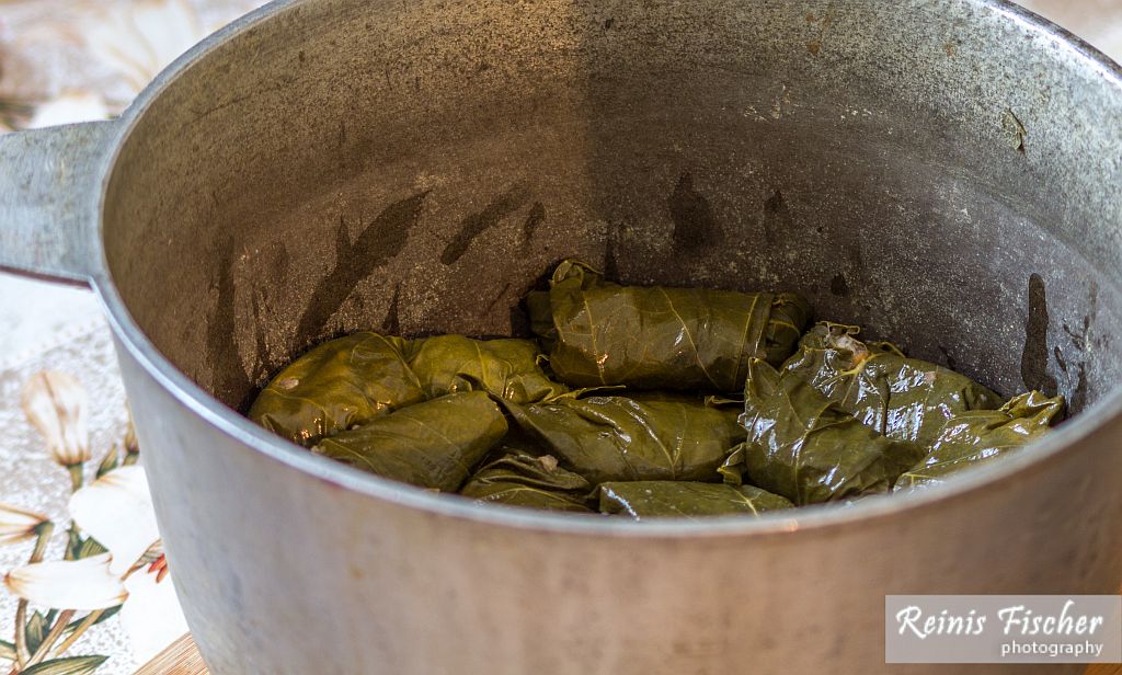 Wrapped dolma rolls in pot