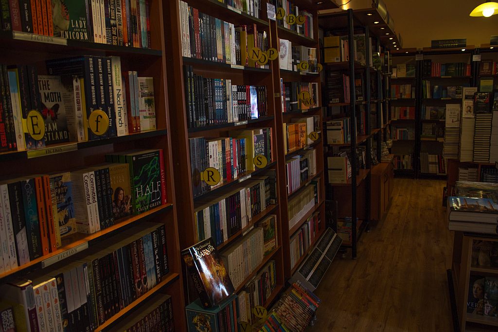 Bookshelves at Prospero's bookstore in Tbilisi