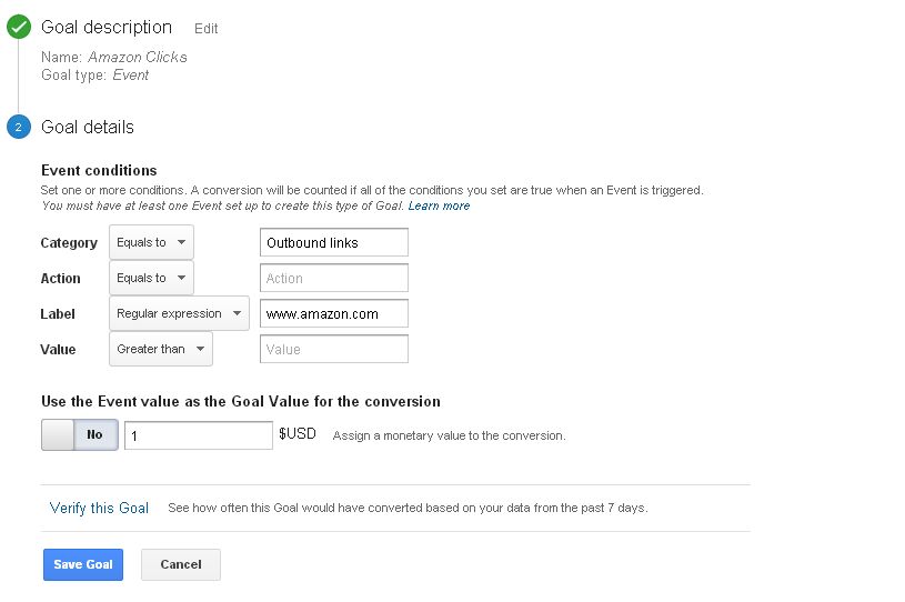 How To Setup Google Analytics Amazon Click Goal