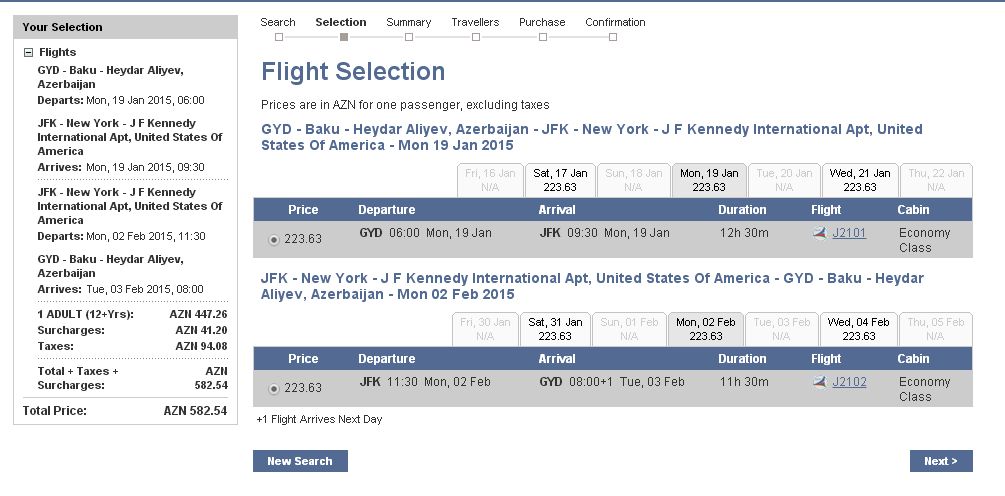 Baku NYC flights