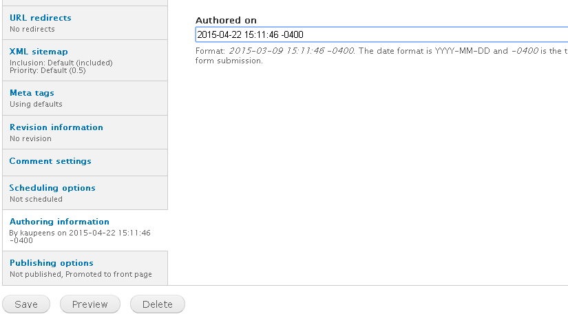 Changing Drupal nodes publishing time