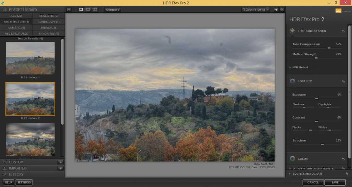 Editing HDR image in HDR Efex PRO