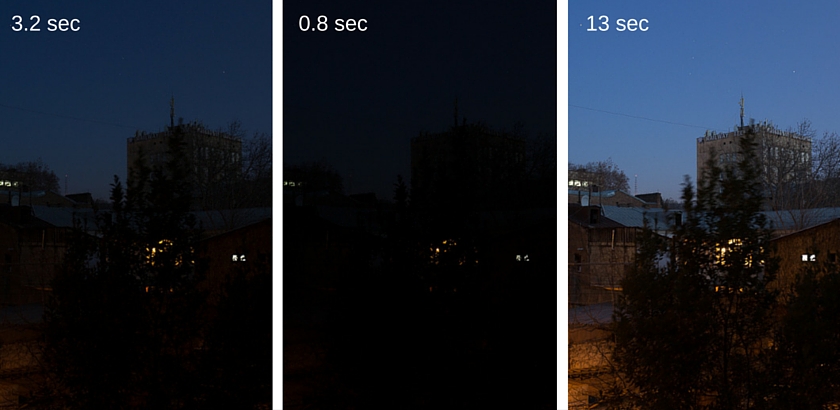 Three different exposures for night HDR photography