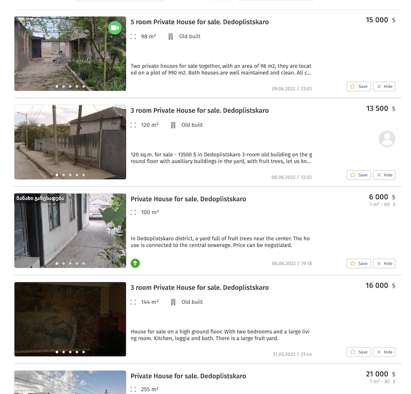 Houses for Sale in Dedoplitskaro (2022)
