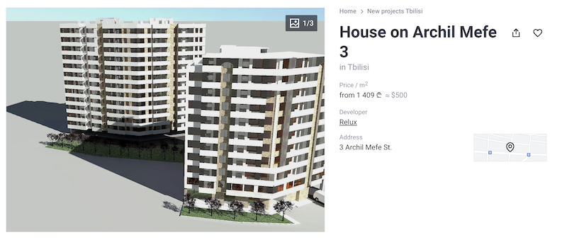 House on Archil Mefe 3, screenshot from korter.ge website
