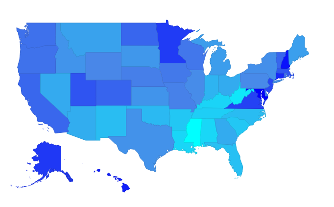 Median Household Income in US by State in 2014