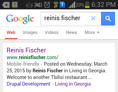 Google search page indicates Mobile Friendly 