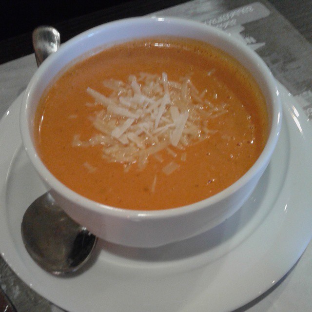 Tomato cream soup with parmesan crisps