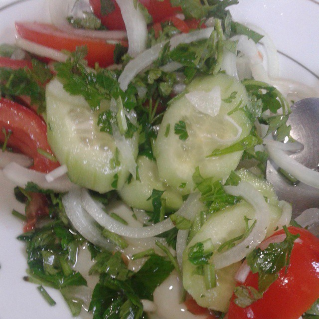 Tomato and cucumber salads