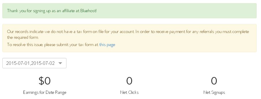 Bluehost dashboard