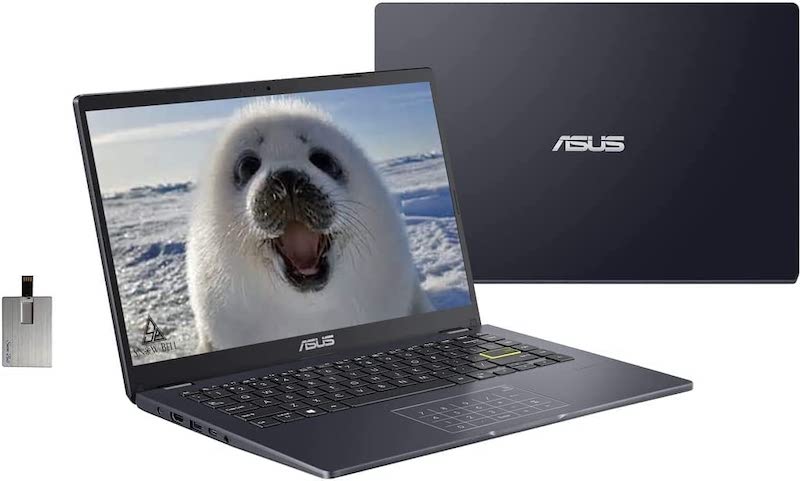 SUS 14" HD Laptop, Intel Celeron N4020 Processor, 4GB RAM, 64GB eMMC Flash Memory, Intel HD Graphics 500, HD Webcam, Stereo Speakers, Black, Windows 11S, 32GB Snowbell USB Card