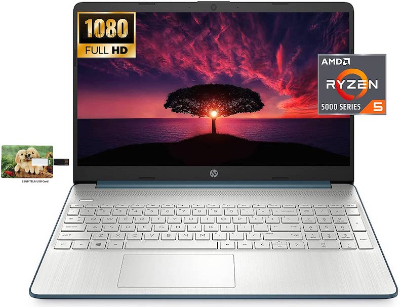 HP 15 Business Laptop Computer, AMD Ryzen 5 5500U, 15.6" FHD Display, Windows 11 Pro, 16GB RAM, 512GB SSD, SD Card Reader, Fast Charge, AC Smart pin, 32GB Durlyfish USB Card