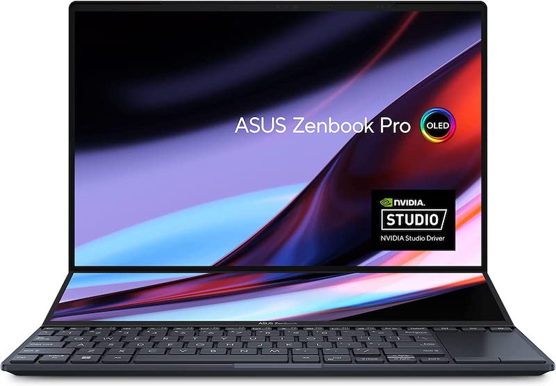 ASUS Zenbook Pro 14 Duo OLED 14.5â€ 2.8K OLED Touch, 120Hz Refresh Rate, ScreenPad Plus, Intel i9-12900H CPU, RTX 3050Ti, 32GB RAM, 1TB SSD, Windows 11 Home, Tech Black, UX8402ZE-DB96T