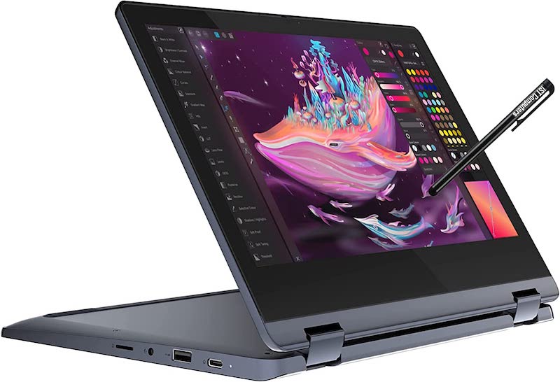 Lenovo IdeaPad Flex 3 11.6" HD 2-in-1 Touchscreen Chromebook (8-Core MediaTek MT8183, 4GB RAM, 64GB eMMC, Stylus, Webcam) Flip Convertible Home Education Laptop, IST Computers Pen, Chrome OS