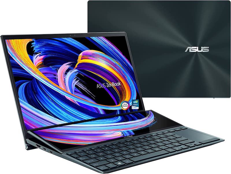 ASUS ZenBook Pro Duo 15 OLED UX582 Laptop, 15.6” OLED 4K UHD Touch Display, Intel Core i9-10980HK, 32GB RAM, 1TB SSD, GeForce RTX 3070, ScreenPad Plus, Windows 10 Pro, Celestial Blue, UX582LR-XS94T