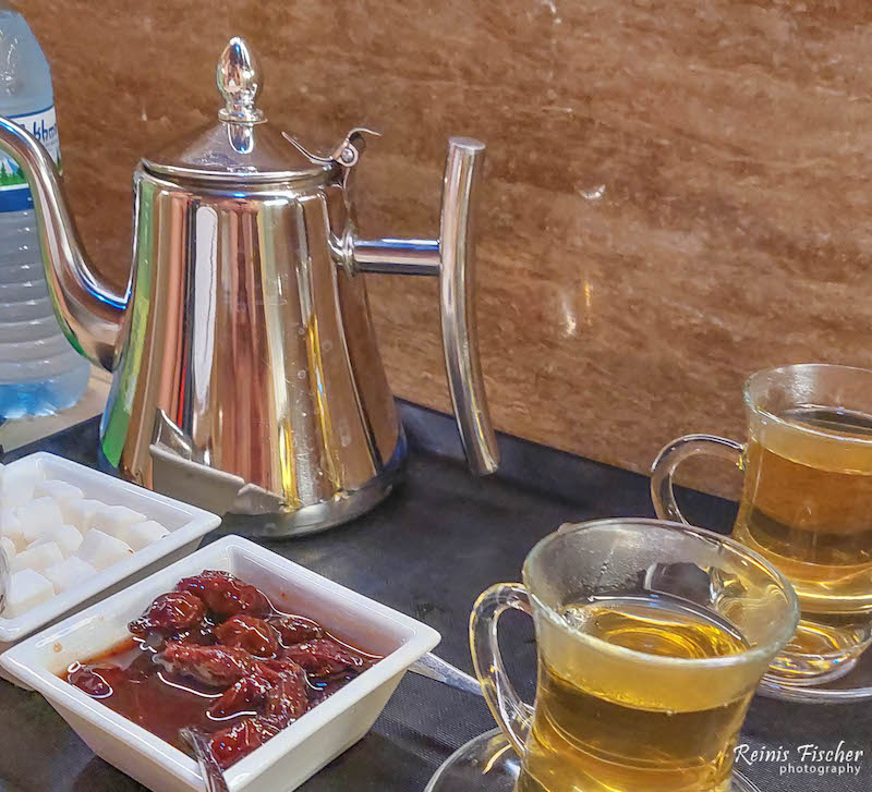 Drinking tea at the sulfur bath