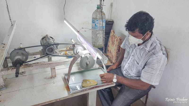 Polishing moonstone in Sri Lanka