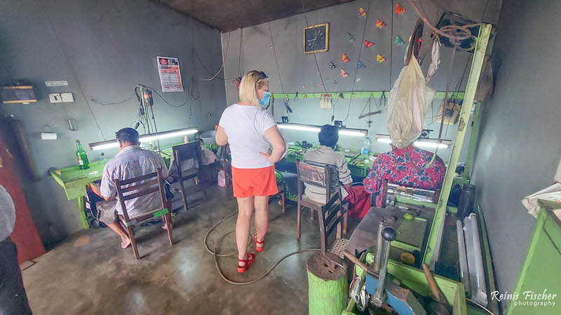 At the moonstone jewelry workshop in Sri Lanka