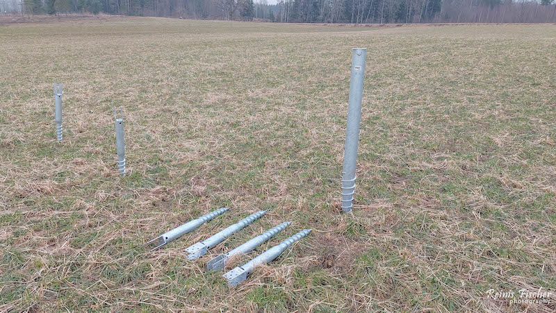 Preparing to install ground screws on the actual construction site